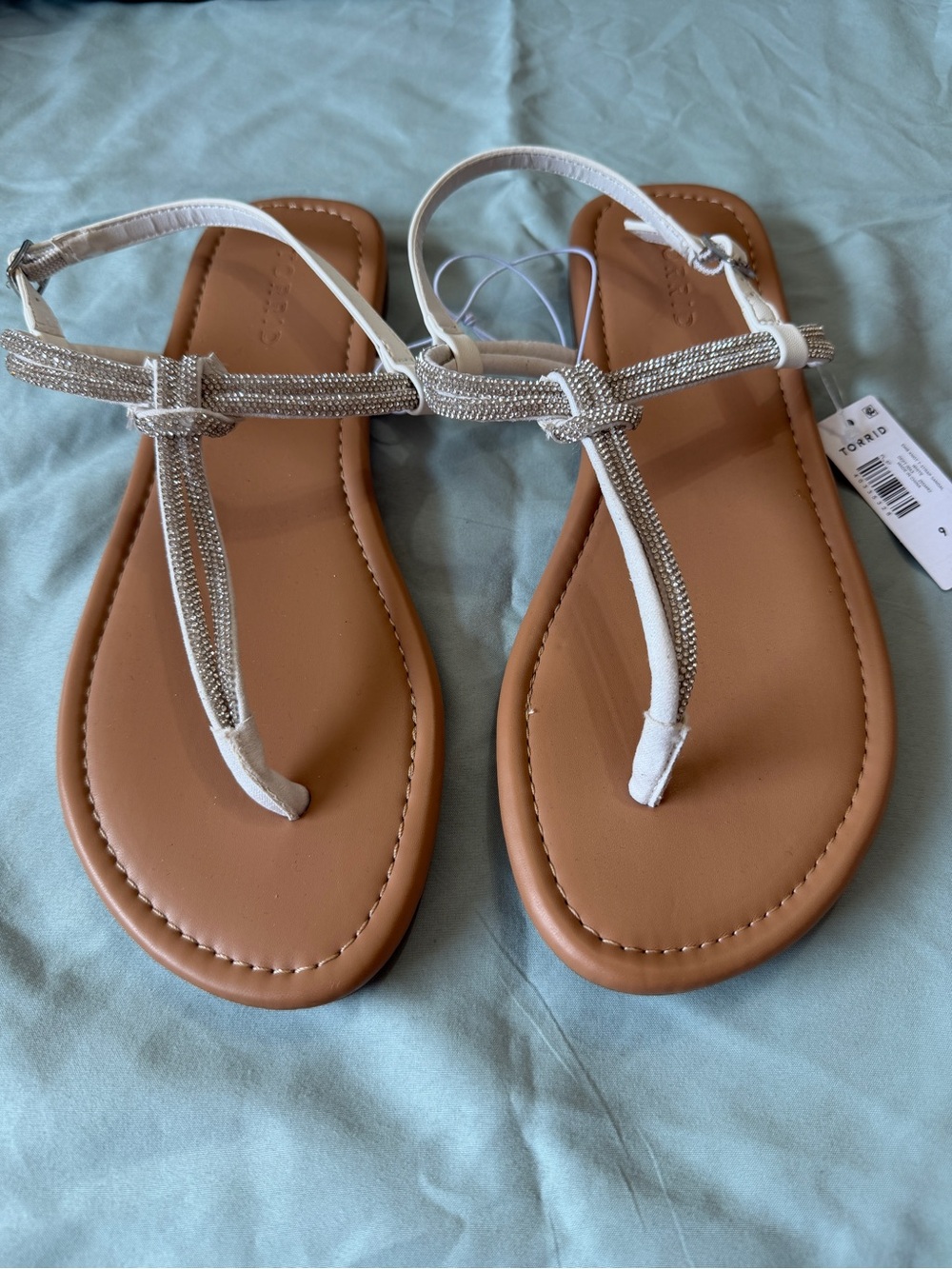 torrid White and Tan Beaded T-Strap Sandal